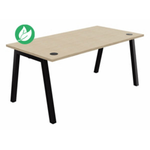 Bureau droit Burocolor A avec obturateurs - L.160 x P.80 cm - Plateau Chêne - Pieds Noir Bureau droit Burocolor A avec obturateurs - L.160 x P.80 cm - Plateau Chêne - Pieds Noir