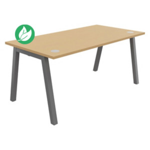 Bureau droit Burocolor A avec obturateurs - L.160 x P.80 cm - Plateau Hêtre - Pieds Aluminium Bureau droit Burocolor A avec obturateurs - L.160 x P.80 cm - Plateau Hêtre - Pieds Aluminium