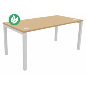 Bureau droit Burocolor avec obturateurs - L.160 x P.80 cm - Plateau Hêtre - Pieds Blanc