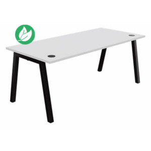 Bureau droit Burocolor A avec obturateurs - L.180 x P.80 cm - Plateau Blanc - Pieds Noir Bureau droit Burocolor A avec obturateurs - L.180 x P.80 cm - Plateau Blanc - Pieds Noir