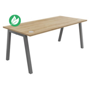 Bureau droit Burocolor A avec obturateurs - L.180 x P.80 cm - Plateau Chêne Nebraska - Pieds Aluminium Bureau droit Burocolor A avec obturateurs - L.180 x P.80 cm - Plateau Chêne Nebraska - Pieds Aluminium