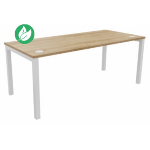 Bureau droit Burocolor avec obturateurs - L.180 x P.80 cm - Plateau Chêne Nebraska - Pieds Blanc Bureau droit Burocolor avec obturateurs - L.180 x P.80 cm - Plateau Chêne Nebraska - Pieds Blanc