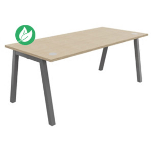Bureau droit Burocolor A avec obturateurs - L.180 x P.80 cm - Plateau Chêne - Pieds Aluminium Bureau droit Burocolor A avec obturateurs - L.180 x P.80 cm - Plateau Chêne - Pieds Aluminium