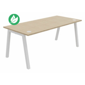 Bureau droit Burocolor A avec obturateurs - L.180 x P.80 cm - Plateau Chêne - Pieds Blanc Bureau droit Burocolor A avec obturateurs - L.180 x P.80 cm - Plateau Chêne - Pieds Blanc