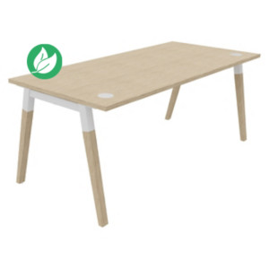 Bureau droit Burocolor A avec obturateurs - L.180 x P.80 cm - Plateau Chêne - Pieds Bois/Blanc Bureau droit Burocolor A avec obturateurs - L.180 x P.80 cm - Plateau Chêne - Pieds Bois/Blanc