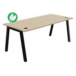 Bureau droit Burocolor A avec obturateurs - L.180 x P.80 cm - Plateau Chêne - Pieds Noir Bureau droit Burocolor A avec obturateurs - L.180 x P.80 cm - Plateau Chêne - Pieds Noir