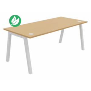 Bureau droit Burocolor A avec obturateurs - L.180 x P.80 cm - Plateau Hêtre - Pieds Blanc Bureau droit Burocolor A avec obturateurs - L.180 x P.80 cm - Plateau Hêtre - Pieds Blanc