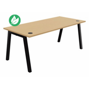 Bureau droit Burocolor A avec obturateurs - L.180 x P.80 cm - Plateau Hêtre - Pieds Noir Bureau droit Burocolor A avec obturateurs - L.180 x P.80 cm - Plateau Hêtre - Pieds Noir