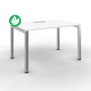 Bureau droit Burocolor avec trappe d'accès - L.120 x P.80 cm - Plateau Blanc - Pieds Aluminium