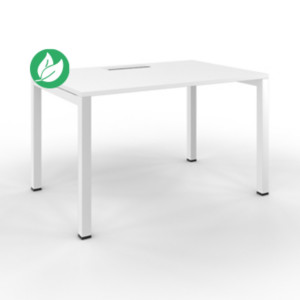 Bureau droit Burocolor avec trappe d'accès - L.120 x P.80 cm - Plateau Blanc - Pieds Blanc