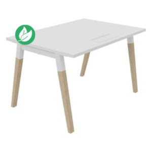 Bureau droit Burocolor A avec trappe d'accès - L.120 x P.80 cm - Plateau Blanc - Pieds Bois/Blanc Bureau droit Burocolor A avec trappe d'accès - L.120 x P.80 cm - Plateau Blanc - Pieds Bois/Blanc