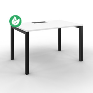 Bureau droit Burocolor avec trappe d'accès - L.120 x P.80 cm - Plateau Blanc - Pieds Noir Bureau droit Burocolor avec trappe d'accès - L.120 x P.80 cm - Plateau Blanc - Pieds Noir