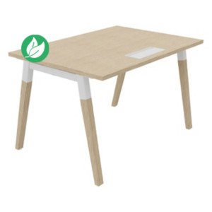 Bureau droit Burocolor A avec trappe d'accès - L.120 x P.80 cm - Plateau Chêne - Pieds Bois/Blanc Bureau droit Burocolor A avec trappe d'accès - L.120 x P.80 cm - Plateau Chêne - Pieds Bois/Blanc