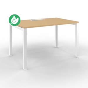 Bureau droit Burocolor avec trappe d'accès - L.120 x P.80 cm - Plateau Hêtre - Pieds Blanc Bureau droit Burocolor avec trappe d'accès - L.120 x P.80 cm - Plateau Hêtre - Pieds Blanc