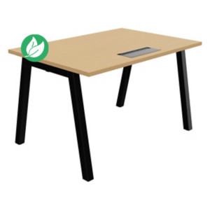 Bureau droit Burocolor A avec trappe d'accès - L.120 x P.80 cm - Plateau Hêtre - Pieds Noir Bureau droit Burocolor A avec trappe d'accès - L.120 x P.80 cm - Plateau Hêtre - Pieds Noir