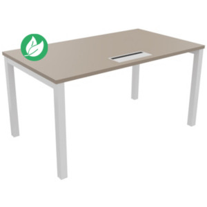 Bureau droit Burocolor avec trappe d'accès - L.140 x P.80 cm - Plateau Argile - Pieds Blanc Bureau droit Burocolor avec trappe d'accès - L.140 x P.80 cm - Plateau Argile - Pieds Blanc