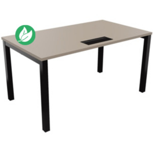 Bureau droit Burocolor avec trappe d'accès - L.140 x P.80 cm - Plateau Argile - Pieds Noir Bureau droit Burocolor avec trappe d'accès - L.140 x P.80 cm - Plateau Argile - Pieds Noir