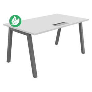Bureau droit Burocolor A avec trappe d'accès - L.140 x P.80 cm - Plateau Blanc - Pieds Aluminium Bureau droit Burocolor A avec trappe d'accès - L.140 x P.80 cm - Plateau Blanc - Pieds Aluminium