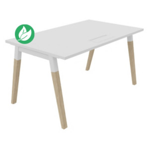Bureau droit Burocolor A avec trappe d'accès - L.140 x P.80 cm - Plateau Blanc - Pieds Bois/Blanc Bureau droit Burocolor A avec trappe d'accès - L.140 x P.80 cm - Plateau Blanc - Pieds Bois/Blanc