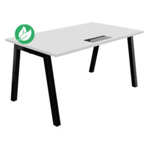 Bureau droit Burocolor A avec trappe d'accès - L.140 x P.80 cm - Plateau Blanc - Pieds Noir Bureau droit Burocolor A avec trappe d'accès - L.140 x P.80 cm - Plateau Blanc - Pieds Noir