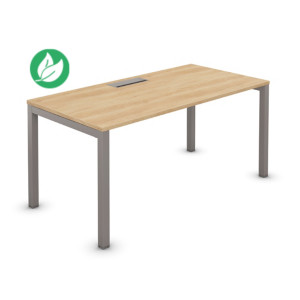 Bureau droit Burocolor avec trappe d'accès - L.140 x P.80 cm - Plateau Chêne Nebraska - Pieds Aluminium Bureau droit Burocolor avec trappe d'accès - L.140 x P.80 cm - Plateau Chêne Nebraska - Pieds Aluminium