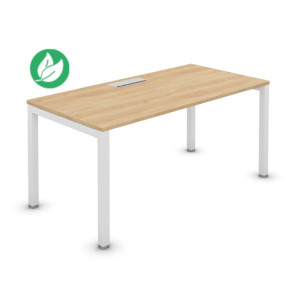 Bureau droit Burocolor avec trappe d'accès - L.140 x P.80 cm - Plateau Chêne Nebraska - Pieds Blanc Bureau droit Burocolor avec trappe d'accès - L.140 x P.80 cm - Plateau Chêne Nebraska - Pieds Blanc