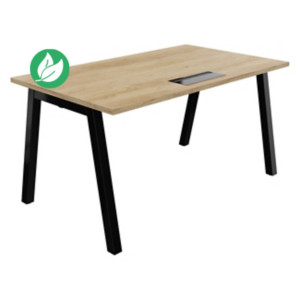 Bureau droit Burocolor A avec trappe d'accès - L.140 x P.80 cm - Plateau Chêne Nebraska - Pieds Noir Bureau droit Burocolor A avec trappe d'accès - L.140 x P.80 cm - Plateau Chêne Nebraska - Pieds Noir