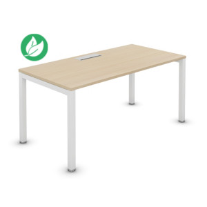 Bureau droit Burocolor avec trappe d'accès - L.140 x P.80 cm - Plateau Chêne - Pieds Blanc Bureau droit Burocolor avec trappe d'accès - L.140 x P.80 cm - Plateau Chêne - Pieds Blanc