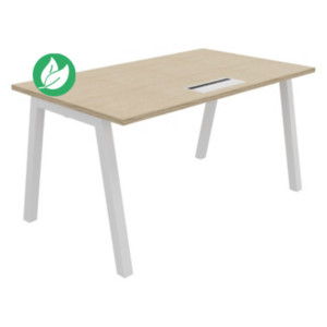 Bureau droit Burocolor A avec trappe d'accès - L.140 x P.80 cm - Plateau Chêne - Pieds Blanc Bureau droit Burocolor A avec trappe d'accès - L.140 x P.80 cm - Plateau Chêne - Pieds Blanc