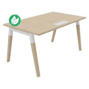 Bureau droit Burocolor A avec trappe d'accès - L.140 x P.80 cm - Plateau Chêne - Pieds Bois/Blanc Bureau droit Burocolor A avec trappe d'accès - L.140 x P.80 cm - Plateau Chêne - Pieds Bois/Blanc