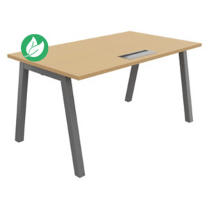 Bureau droit Burocolor A avec trappe d'accès - L.140 x P.80 cm - Plateau Hêtre - Pieds Aluminium Bureau droit Burocolor A avec trappe d'accès - L.140 x P.80 cm - Plateau Hêtre - Pieds Aluminium