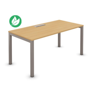 Bureau droit Burocolor avec trappe d'accès - L.140 x P.80 cm - Plateau Hêtre - Pieds Aluminium Bureau droit Burocolor avec trappe d'accès - L.140 x P.80 cm - Plateau Hêtre - Pieds Aluminium
