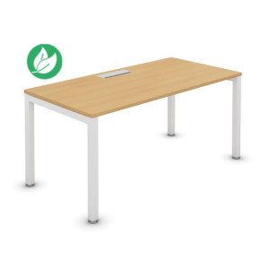 Bureau droit Burocolor avec trappe d'accès - L.140 x P.80 cm - Plateau Hêtre - Pieds Blanc Bureau droit Burocolor avec trappe d'accès - L.140 x P.80 cm - Plateau Hêtre - Pieds Blanc