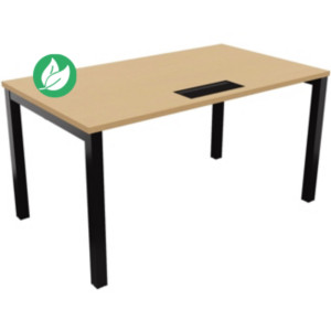Bureau droit Burocolor avec trappe d'accès - L.140 x P.80 cm - Plateau Hêtre - Pieds Noir Bureau droit Burocolor avec trappe d'accès - L.140 x P.80 cm - Plateau Hêtre - Pieds Noir