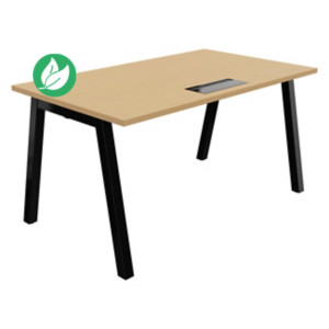 Bureau droit Burocolor A avec trappe d'accès - L.140 x P.80 cm - Plateau Hêtre - Pieds Noir Bureau droit Burocolor A avec trappe d'accès - L.140 x P.80 cm - Plateau Hêtre - Pieds Noir