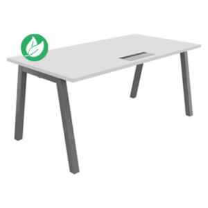 Bureau droit Burocolor A avec trappe d'accès - L.160 x P.80 cm - Plateau Blanc - Pieds Aluminium Bureau droit Burocolor A avec trappe d'accès - L.160 x P.80 cm - Plateau Blanc - Pieds Aluminium