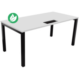 Bureau droit Burocolor avec trappe d'accès - L.160 x P.80 cm - Plateau Blanc - Pieds Noir Bureau droit Burocolor avec trappe d'accès - L.160 x P.80 cm - Plateau Blanc - Pieds Noir