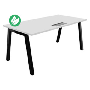 Bureau droit Burocolor A avec trappe d'accès - L.160 x P.80 cm - Plateau Blanc - Pieds Noir Bureau droit Burocolor A avec trappe d'accès - L.160 x P.80 cm - Plateau Blanc - Pieds Noir