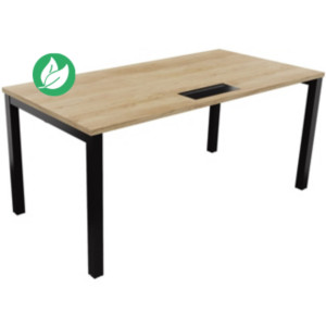 Bureau droit Burocolor avec trappe d'accès - L.160 x P.80 cm - Plateau Chêne Nebraska - Pieds Noir Bureau droit Burocolor avec trappe d'accès - L.160 x P.80 cm - Plateau Chêne Nebraska - Pieds Noir