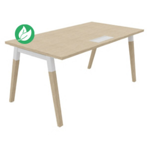 Bureau droit Burocolor A avec trappe d'accès - L.160 x P.80 cm - Plateau Chêne - Pieds Bois/Blanc Bureau droit Burocolor A avec trappe d'accès - L.160 x P.80 cm - Plateau Chêne - Pieds Bois/Blanc