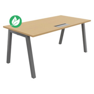 Bureau droit Burocolor A avec trappe d'accès - L.160 x P.80 cm - Plateau Hêtre - Pieds Aluminium Bureau droit Burocolor A avec trappe d'accès - L.160 x P.80 cm - Plateau Hêtre - Pieds Aluminium