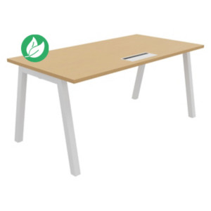 Bureau droit Burocolor A avec trappe d'accès - L.160 x P.80 cm - Plateau Hêtre - Pieds Blanc Bureau droit Burocolor A avec trappe d'accès - L.160 x P.80 cm - Plateau Hêtre - Pieds Blanc