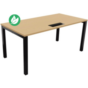 Bureau droit Burocolor avec trappe d'accès - L.160 x P.80 cm - Plateau Hêtre - Pieds Noir Bureau droit Burocolor avec trappe d'accès - L.160 x P.80 cm - Plateau Hêtre - Pieds Noir