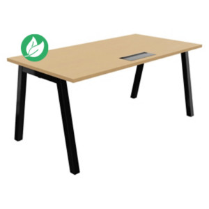 Bureau droit Burocolor A avec trappe d'accès - L.160 x P.80 cm - Plateau Hêtre - Pieds Noir Bureau droit Burocolor A avec trappe d'accès - L.160 x P.80 cm - Plateau Hêtre - Pieds Noir