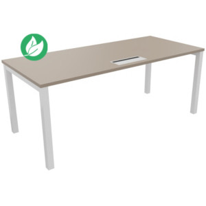 Bureau droit Burocolor avec trappe d'accès - L.180 x P.80 cm - Plateau Argile - Pieds Blanc Bureau droit Burocolor avec trappe d'accès - L.180 x P.80 cm - Plateau Argile - Pieds Blanc