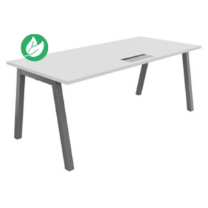 Bureau droit Burocolor A avec trappe d'accès - L.180 x P.80 cm - Plateau Blanc - Pieds Aluminium Bureau droit Burocolor A avec trappe d'accès - L.180 x P.80 cm - Plateau Blanc - Pieds Aluminium