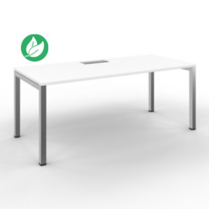 Bureau droit Burocolor avec trappe d'accès - L.180 x P.80 cm - Plateau Blanc - Pieds Aluminium Bureau droit Burocolor avec trappe d'accès - L.180 x P.80 cm - Plateau Blanc - Pieds Aluminium