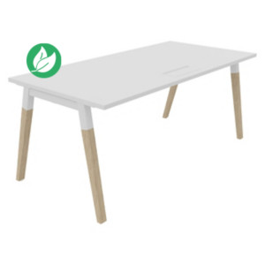 Bureau droit Burocolor A avec trappe d'accès - L.180 x P.80 cm - Plateau Blanc - Pieds Bois/Blanc Bureau droit Burocolor A avec trappe d'accès - L.180 x P.80 cm - Plateau Blanc - Pieds Bois/Blanc