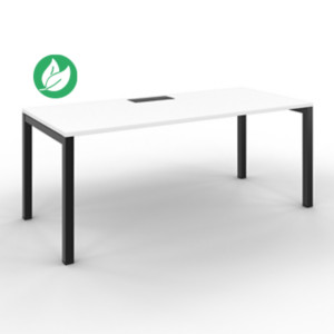 Bureau droit Burocolor avec trappe d'accès - L.180 x P.80 cm - Plateau Blanc - Pieds Noir Bureau droit Burocolor avec trappe d'accès - L.180 x P.80 cm - Plateau Blanc - Pieds Noir