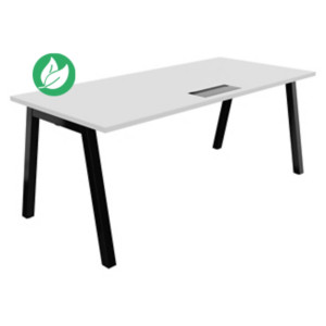 Bureau droit Burocolor A avec trappe d'accès - L.180 x P.80 cm - Plateau Blanc - Pieds Noir Bureau droit Burocolor A avec trappe d'accès - L.180 x P.80 cm - Plateau Blanc - Pieds Noir